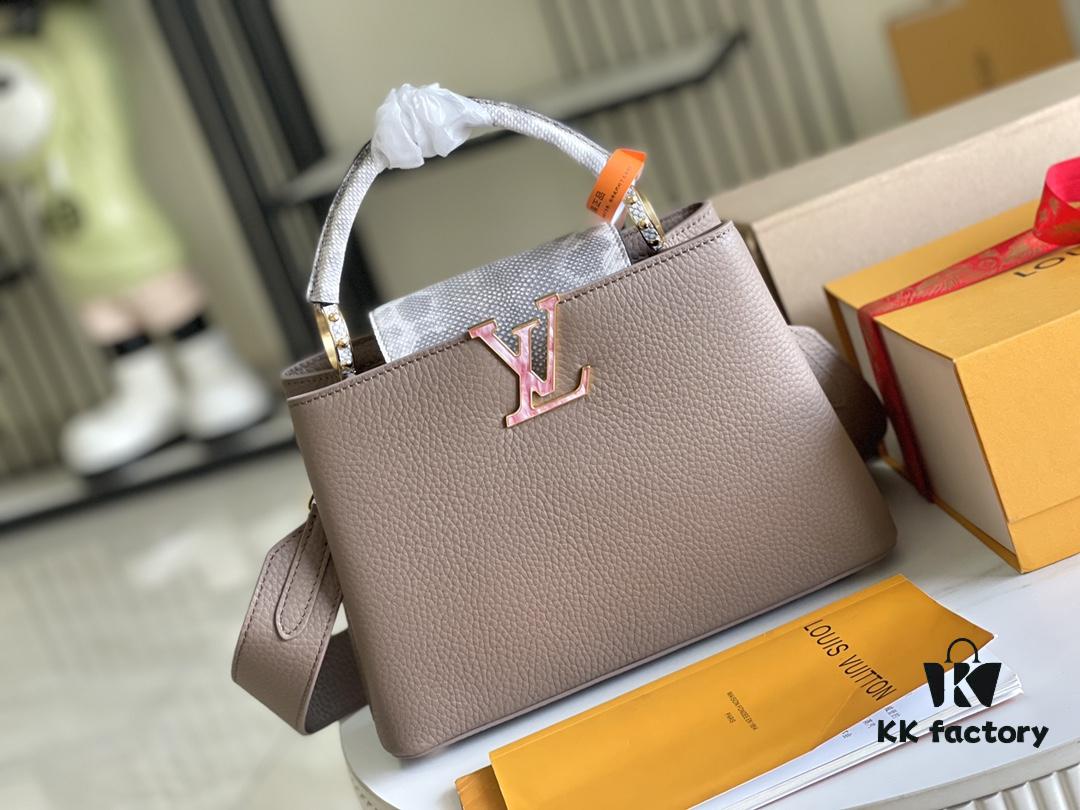 Top-Grade Full Set Packaging [Premium Original Factory Leather 💋 M21166 Elephant Gray with Exotic Sand Python and Mother-of-Pearl LV Logo]