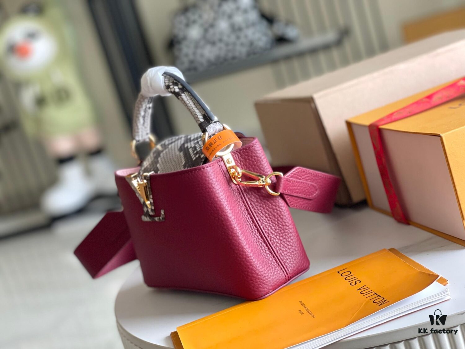 Premium Full Set Packaging 【Top Quality Original Factory Leather M82068💋 N82067 Grape Purple with Paris Pink Python Gold Clasp】