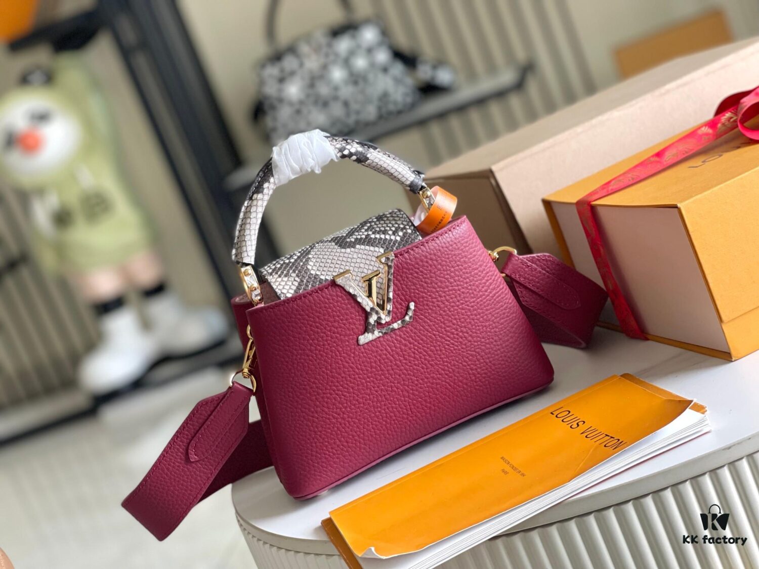 Premium Full Set Packaging 【Top Quality Original Factory Leather M82068💋 N82067 Grape Purple with Paris Pink Python Gold Clasp】