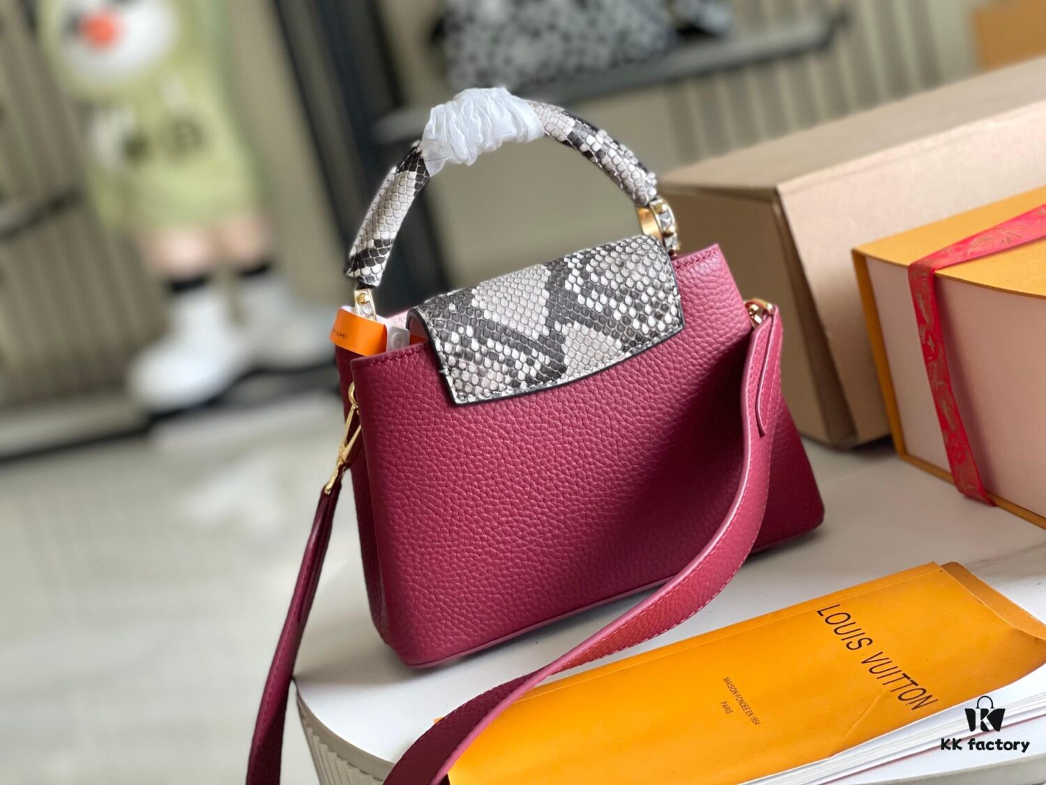 Premium Full Set Packaging 【Top Quality Original Factory Leather M82068💋 N82067 Grape Purple with Paris Pink Python Gold Clasp】