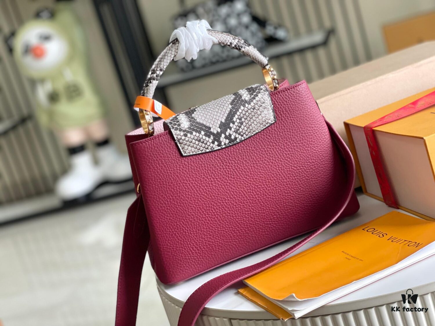 Premium Full Set Packaging [Top Quality Original Factory Leather 💋 N82068 Grape Purple with Paris Pink Python and Gold LV Buckle]