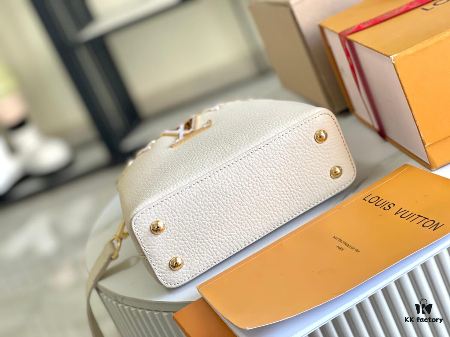 Capucines Mini Handbag with Detachable Strap, Full-Grain Taurillon Leather with Monogram Flowers and Mother-of-Pearl Details