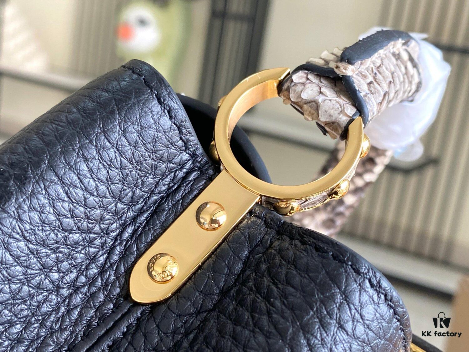 Top Grade Full Set Packaging 【Premium Original Factory Leather💋 M95509 Shiny Snake Skin, Black with Python Gold Clasp】 Mini Size