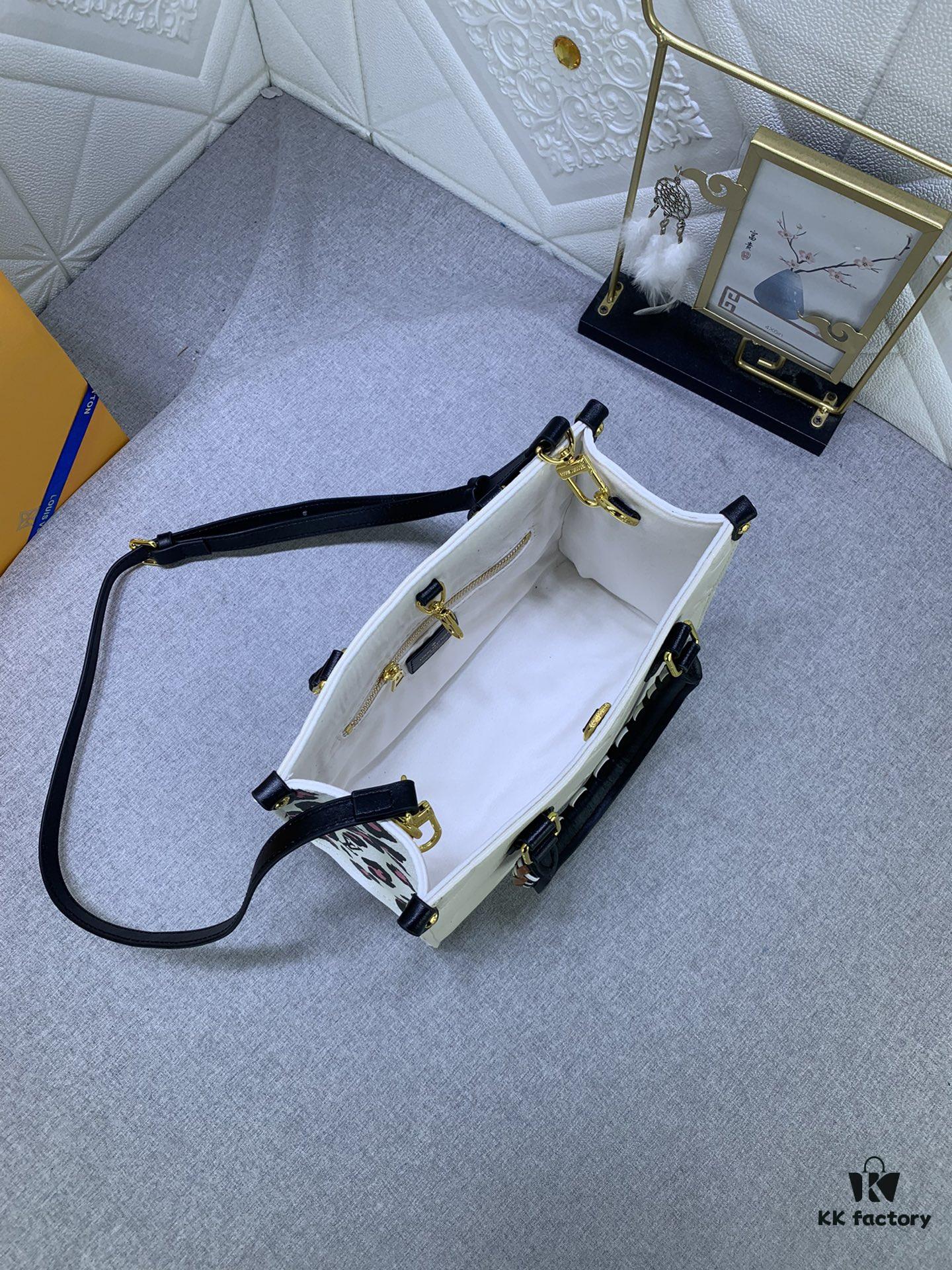 New Arrival [LV CRAFTY ONTHEGO Tote Bag] M45373, M45719 – Large 41x34x19, Medium 34x26x15, Small 25x19x11 – Embossed Leather with Classic Monogram Pattern, Braided Handle Trim, Leopard Print Silk Screen, Street-Style Design