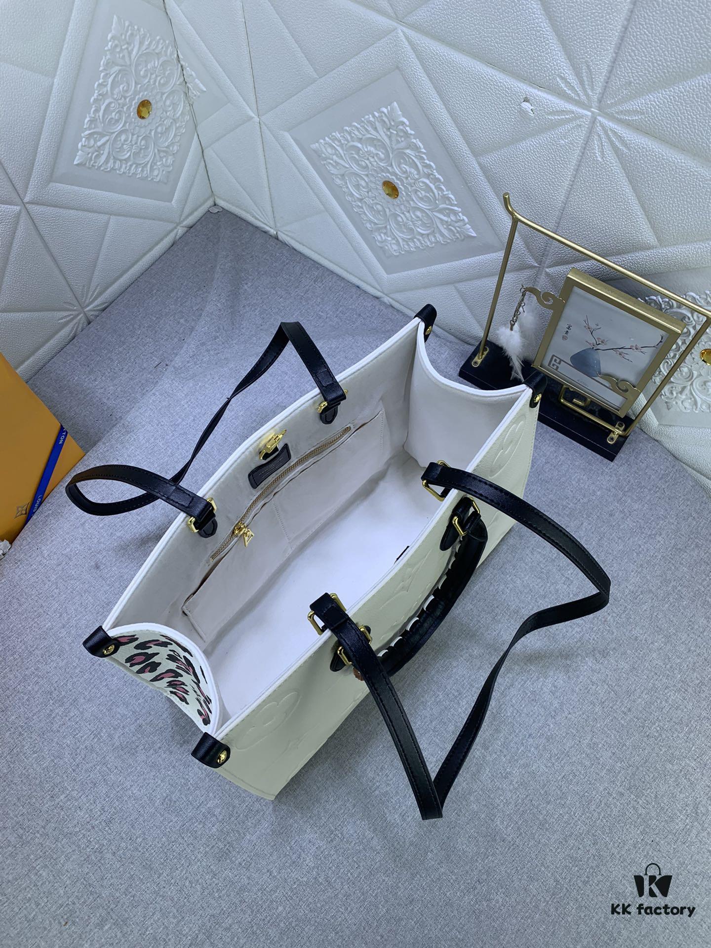 New Arrival [LV CRAFTY ONTHEGO Tote Bag] m45373, m45719 - Large 160, Medium 150, Small Upgraded Original Version with Authentic Woven Handle Strap and Leopard Print Silk Screen