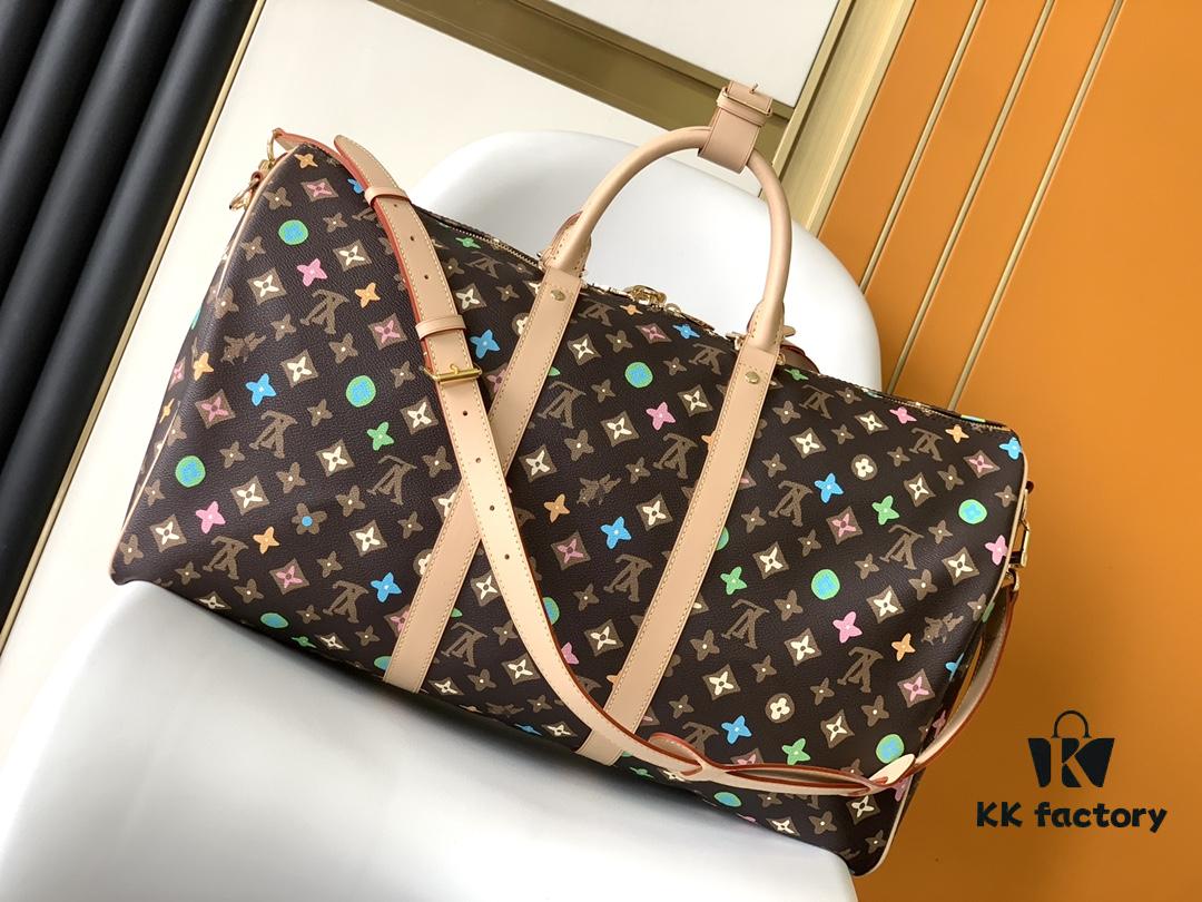 M24901 LV X YK Keepall 50, Year's Hottest Style, Crafted in Damier Graphite Canvas with Classic Design and Iconic Details