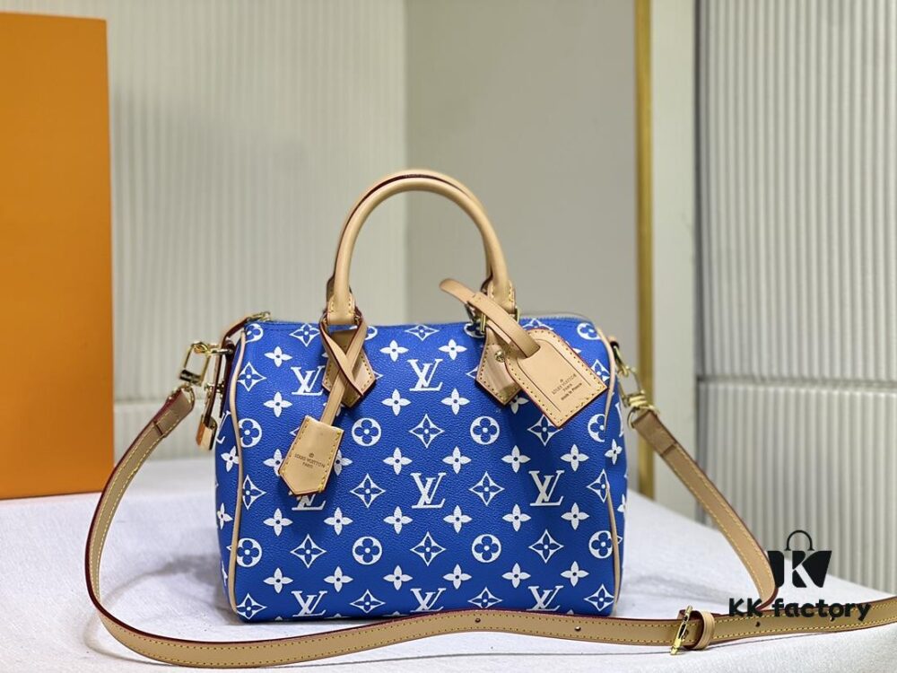 New LV 2024 Spring/Summer Non-Dong Design Speedy Safety Lock, Polished Heavy Carving, Metal Luggage Tag, Key Fob with Dove Engraving, Italian Imported Color-Changing Calfskin Trim, Adjustable Shoulder Strap Lock