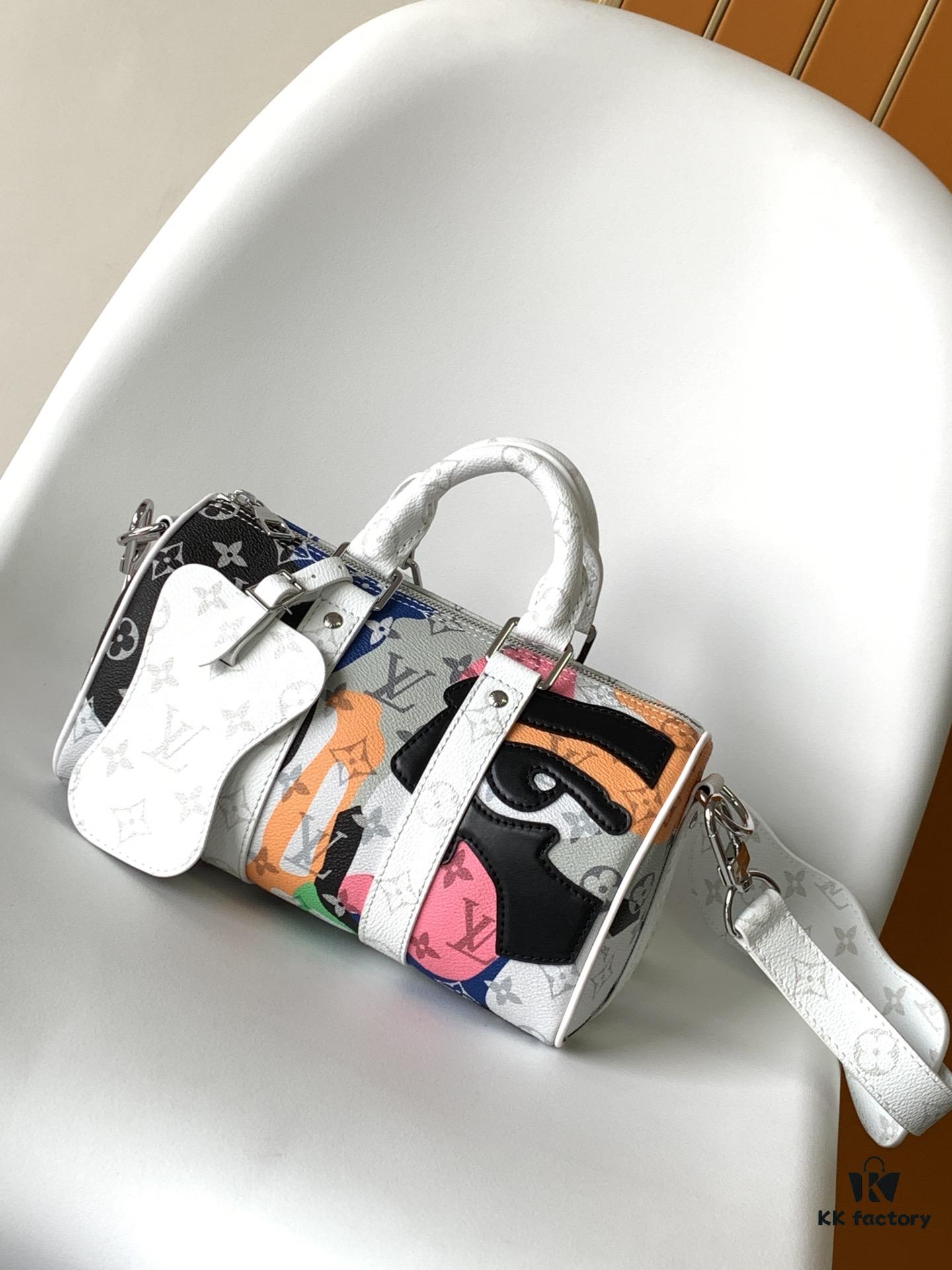 Keepall Bandoulière 25 Bag from LV Portrait Collection M46678 Eyes M46701 White Flowers Exclusive Original Order