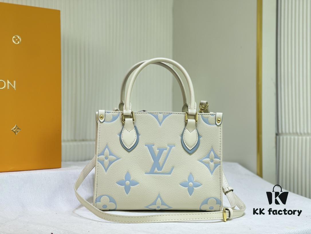 Upgraded Original M46833 White M45653 White Embossed M46569 This OnTheGo PM Bag Features Monogram Empreinte Leather with Subtle Tones Highlighting the LV Initials and Monogram Flowers Embossing Giving a Compact Square Silhouette a Delicate Sheen