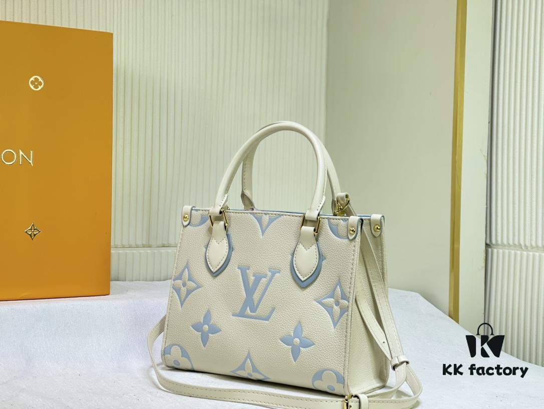 Upgraded Original M46833 White M45653 White Embossed M46569 This OnTheGo PM Bag Features Monogram Empreinte Leather with Subtle Tones Highlighting the LV Initials and Monogram Flowers Embossing Giving a Compact Square Silhouette a Delicate Sheen