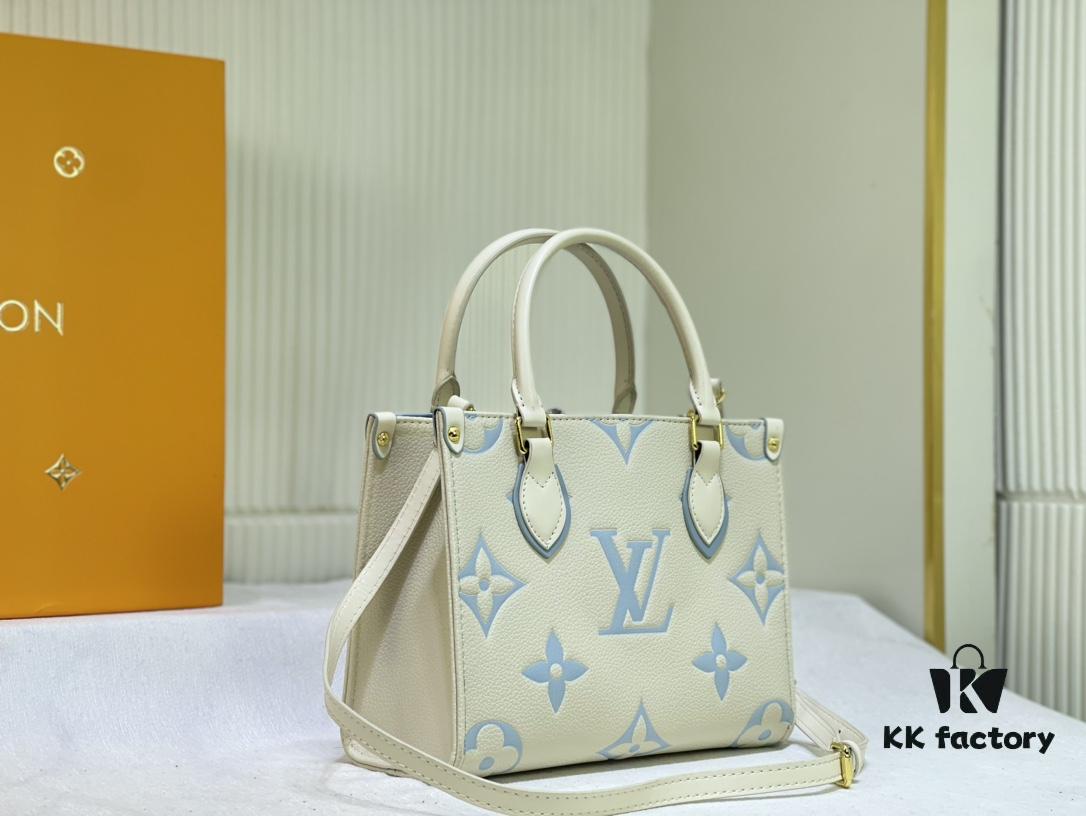 Upgraded Original M46833 White M45653 White Embossed M46569 This OnTheGo PM Bag Features Monogram Empreinte Leather with Subtle Tones Highlighting the LV Initials and Monogram Flowers Embossing Giving a Compact Square Silhouette a Delicate Sheen