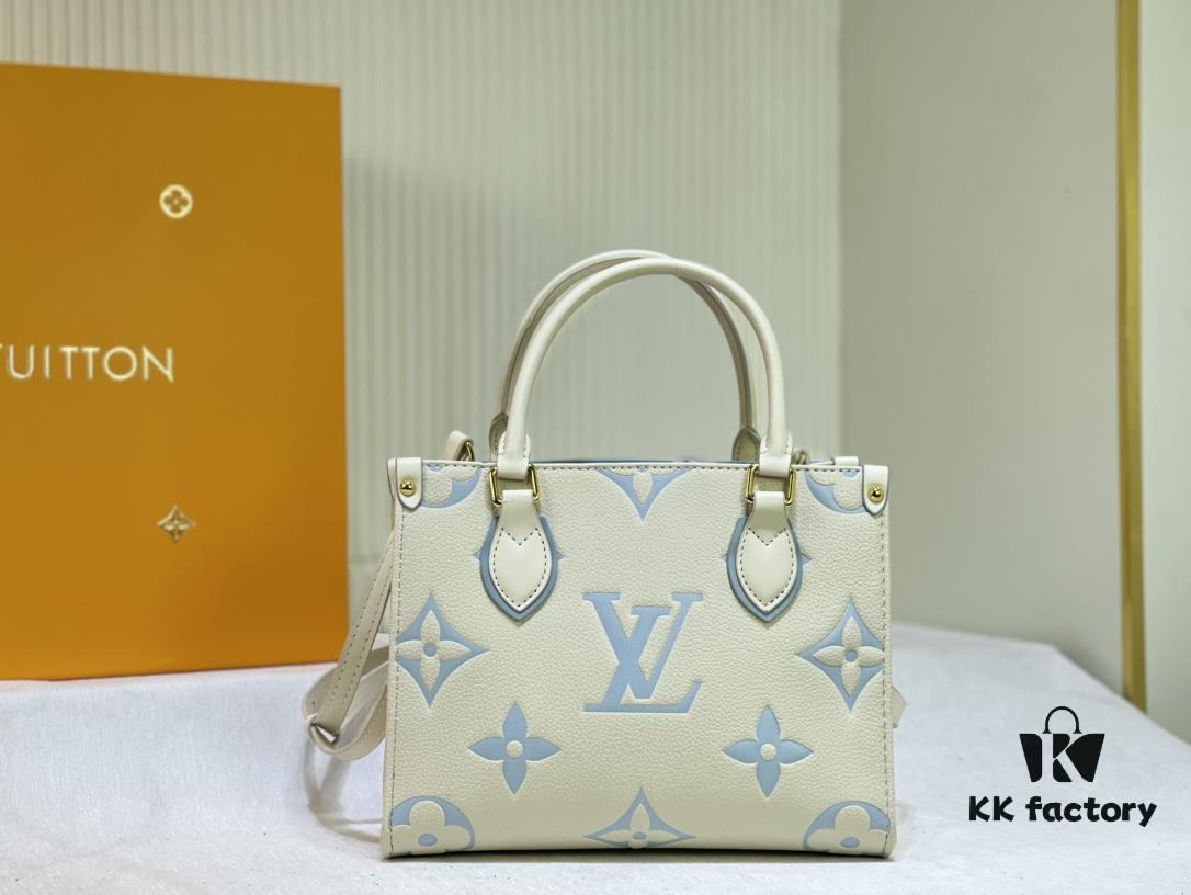 Upgraded Original M46833 White M45653 White Embossed M46569 This OnTheGo PM Bag Features Monogram Empreinte Leather with Subtle Tones Highlighting the LV Initials and Monogram Flowers Embossing Giving a Compact Square Silhouette a Delicate Sheen