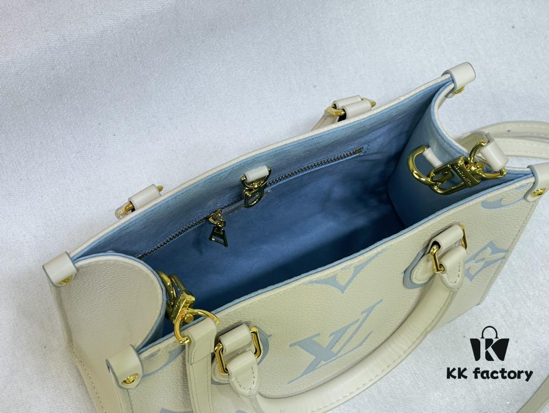 Upgraded Original M46833 White M45653 White Embossed M46569 This OnTheGo PM Bag Features Monogram Empreinte Leather with Subtle Tones Highlighting the LV Initials and Monogram Flowers Embossing Giving a Compact Square Silhouette a Delicate Sheen