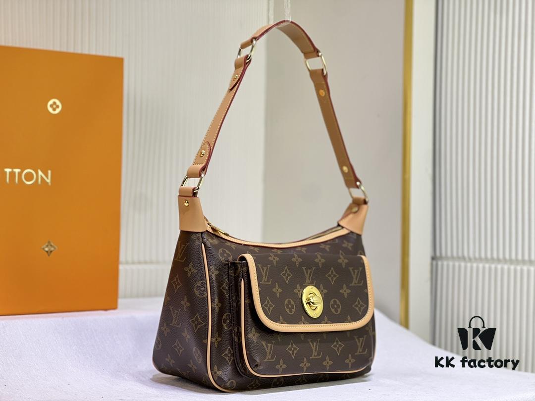 M40077 M90955 Vintage Louis Vuitton Tikal GM - Gold Studs (Small Gold Beans) Classic Coffee Pattern