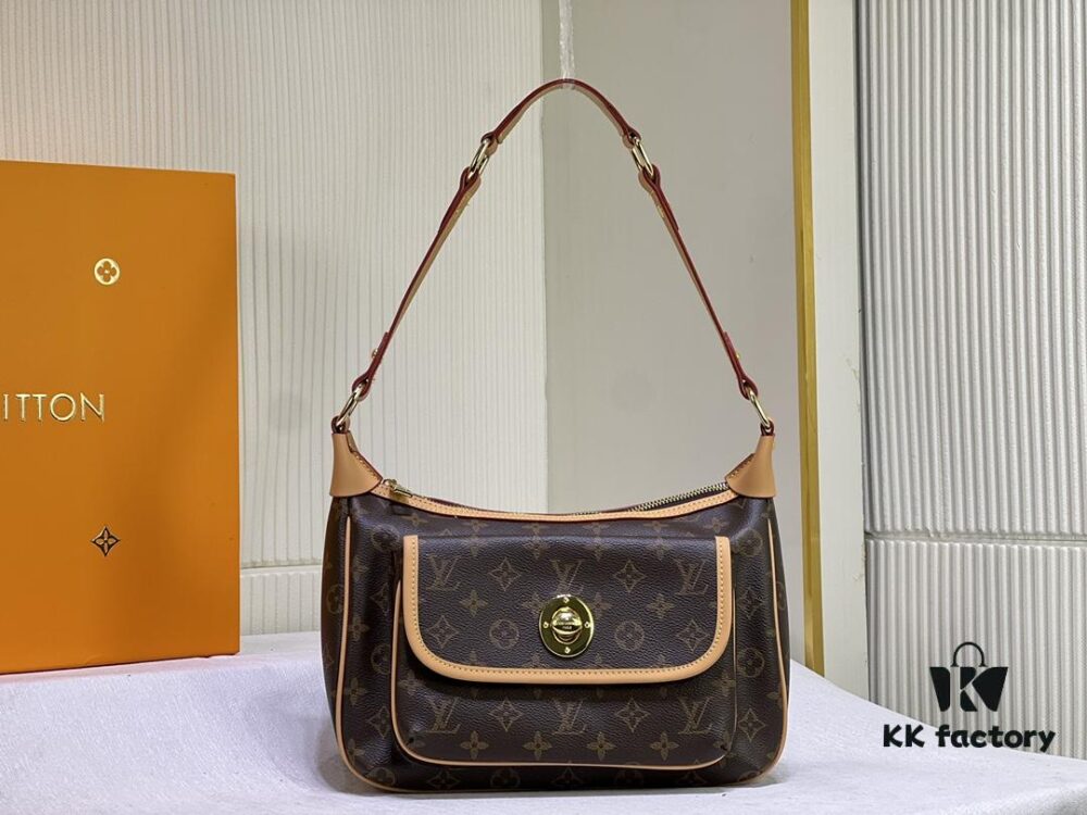 M40077 M90955 Vintage Louis Vuitton Tikal GM - Gold Studs (Small Gold Beans) Classic Coffee Pattern