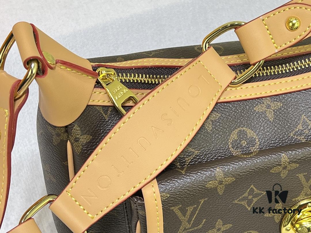 M40077 M90955 Vintage Louis Vuitton Tikal GM - Gold Studs (Small Gold Beans) Classic Coffee Pattern