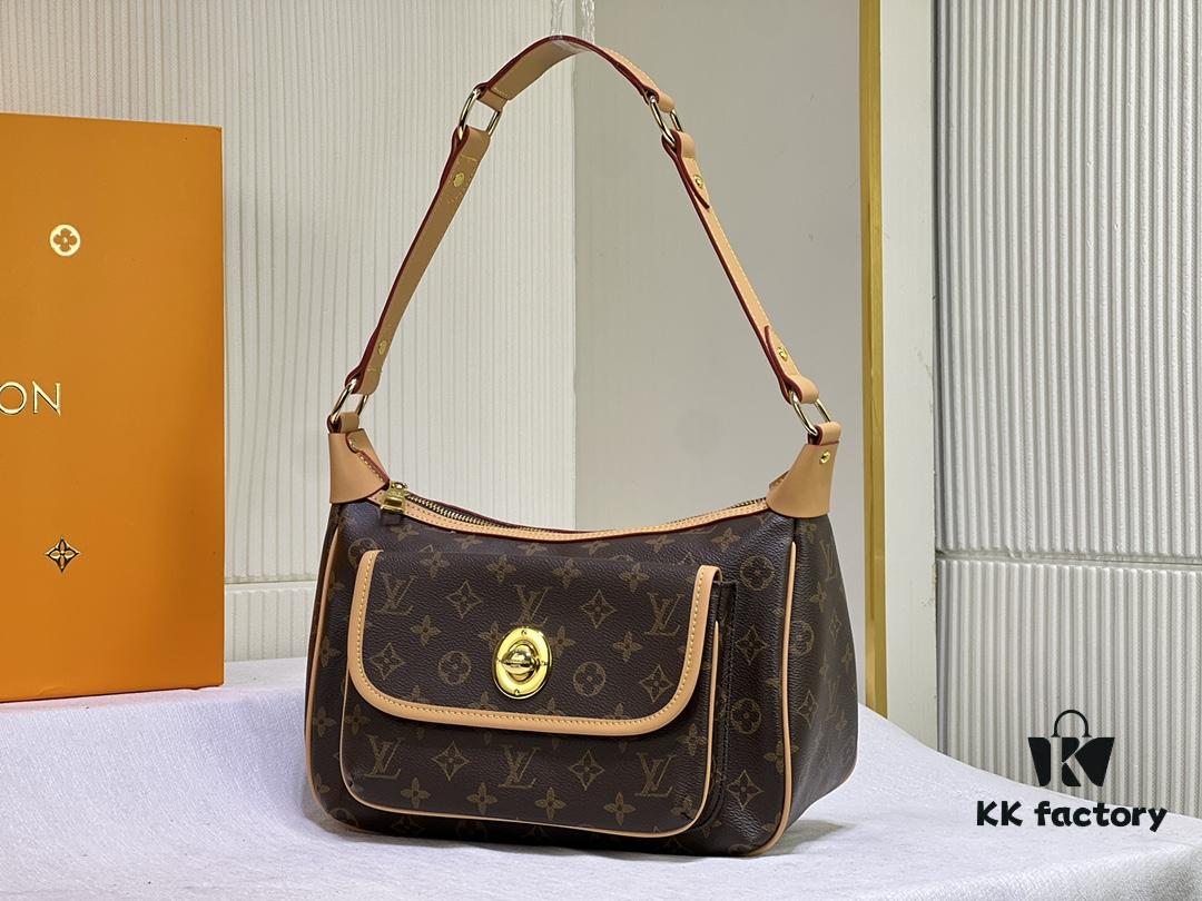 M40077 M90955 Vintage Louis Vuitton Tikal GM - Gold Studs (Small Gold Beans) Classic Coffee Pattern