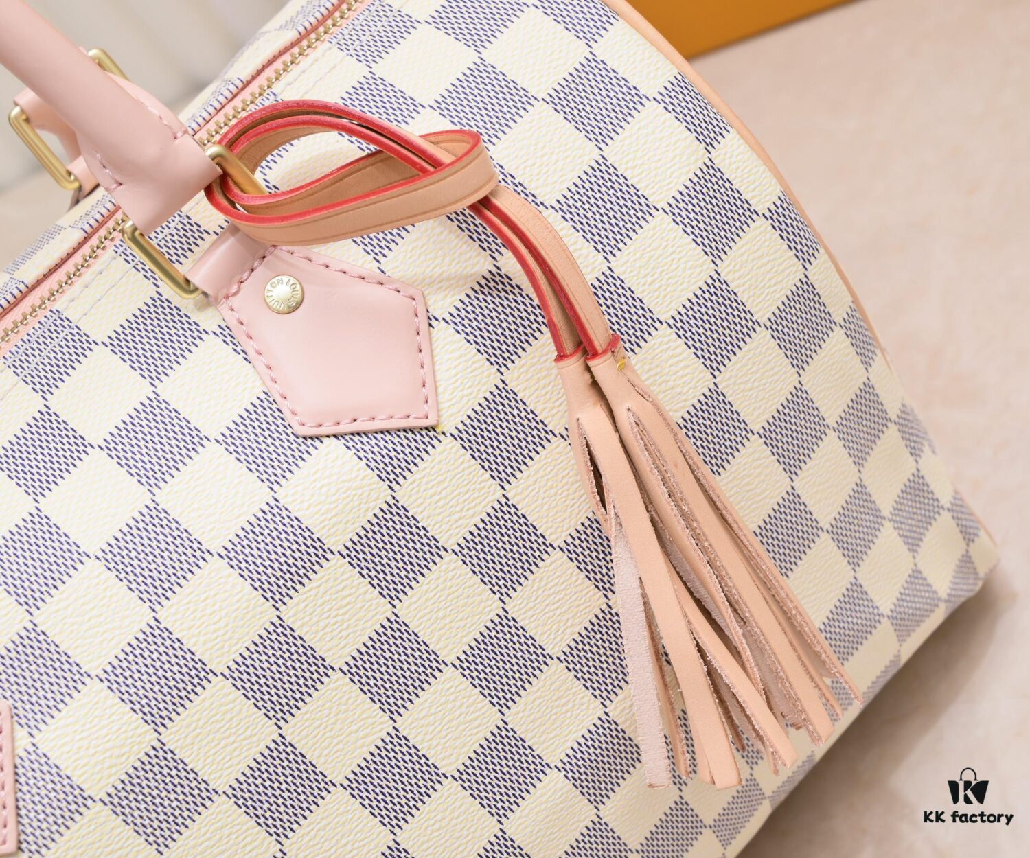 Exclusive Real Shot - Upgraded Version‼️ Model 40391 White Checkered with Pink Leather Trim and Yellow Leather Fringe