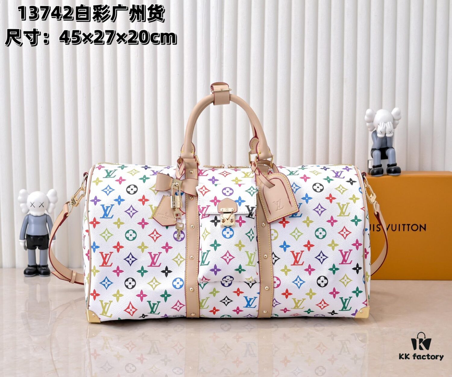 M13742 White Color Black Color Travel Bag Current Season LV x TM KEEPALL BANDOULIÈRE 45 Travel Bag