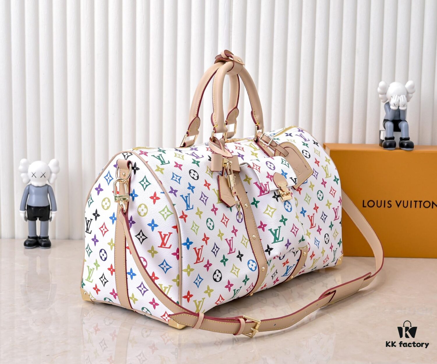 M13742 White Color Black Color Travel Bag Current Season LV x TM KEEPALL BANDOULIÈRE 45 Travel Bag