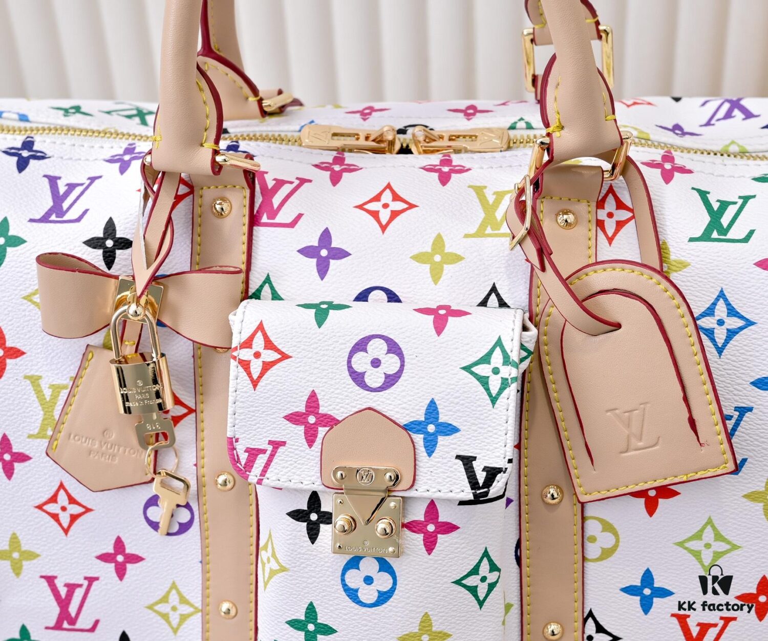 M13742 White Color Black Color Travel Bag Current Season LV x TM KEEPALL BANDOULIÈRE 45 Travel Bag