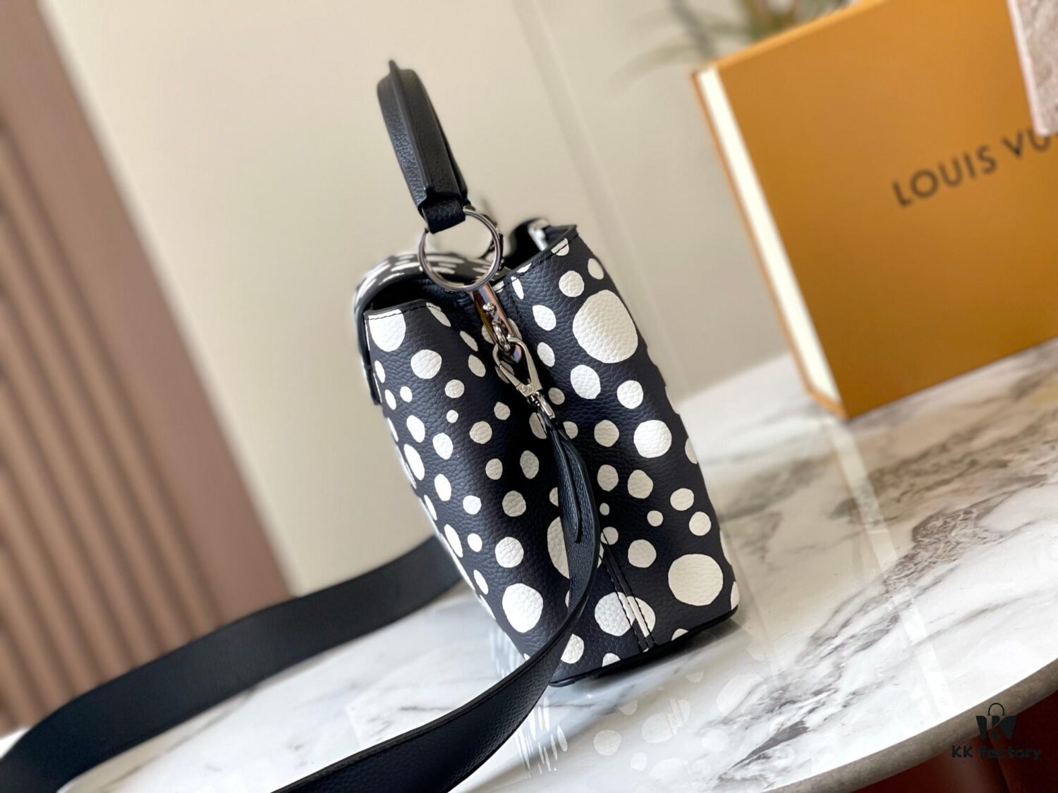 Upgraded Version M21663 This LV x YK Capucines Small Handbag from the Louis Vuitton x Yayoi Kusama Collaboration Collection