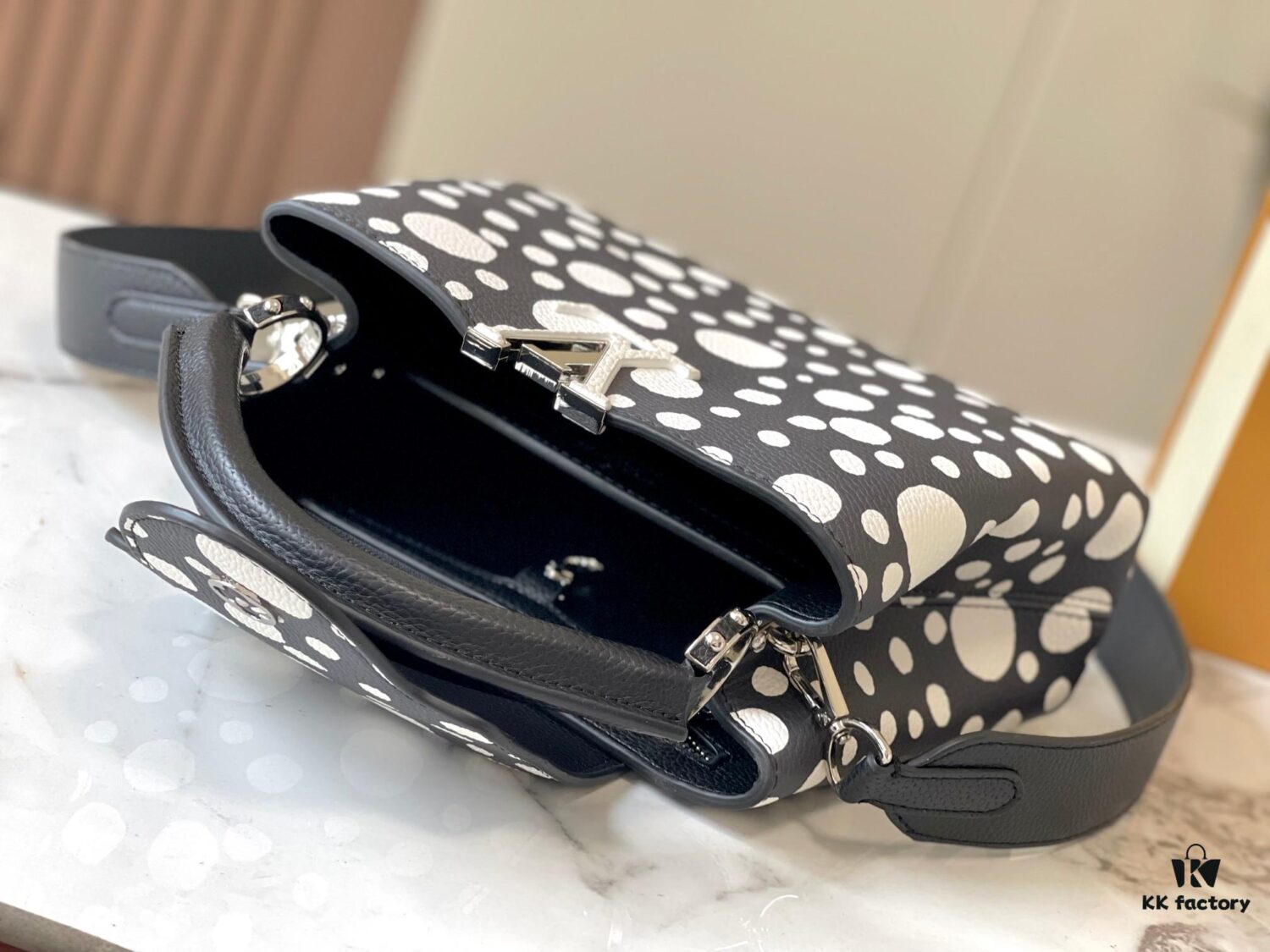 Upgraded Version M21663 This LV x YK Capucines Small Handbag from the Louis Vuitton x Yayoi Kusama Collaboration Collection