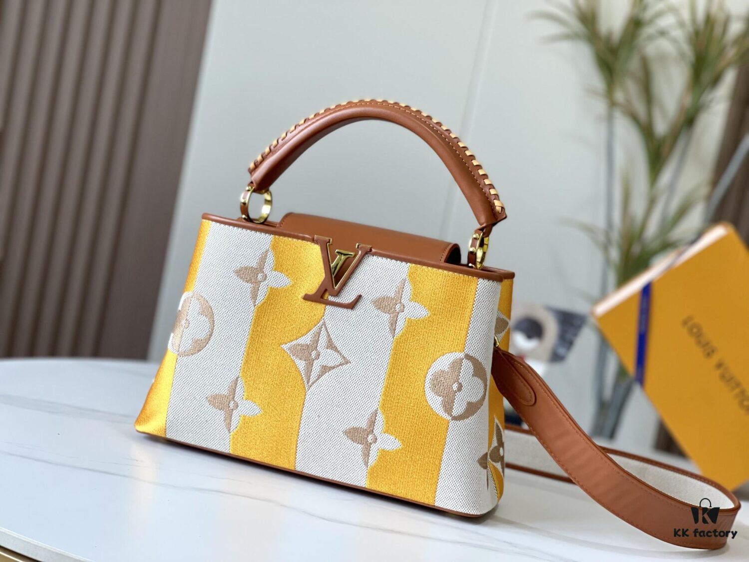 Upgraded Authentic M57361 Embroidered Orange-Brown Gold Buckle Medium Size