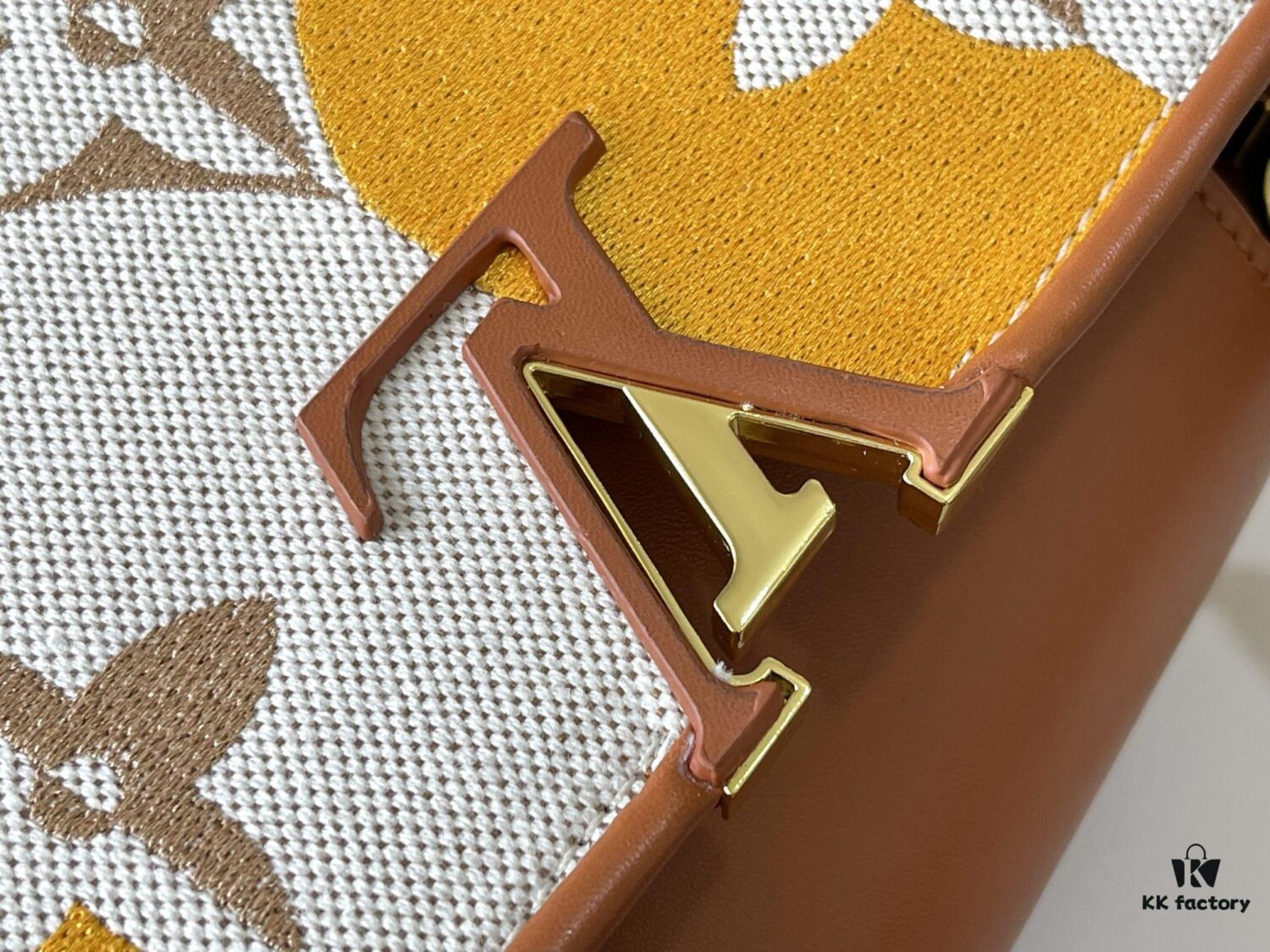 Upgraded Authentic M57361 Embroidered Orange-Brown Gold Buckle Medium Size