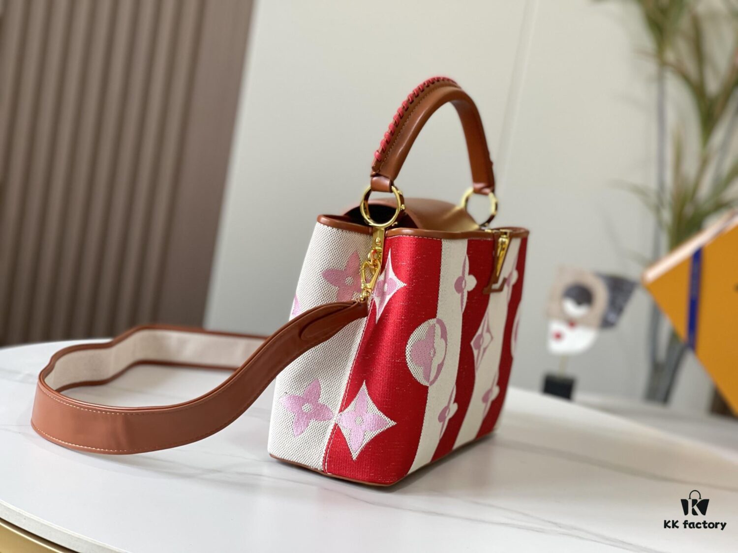 Upgraded Official Version 💋 M57361 Embroidered Pink Brown Gold Buckle Medium Size