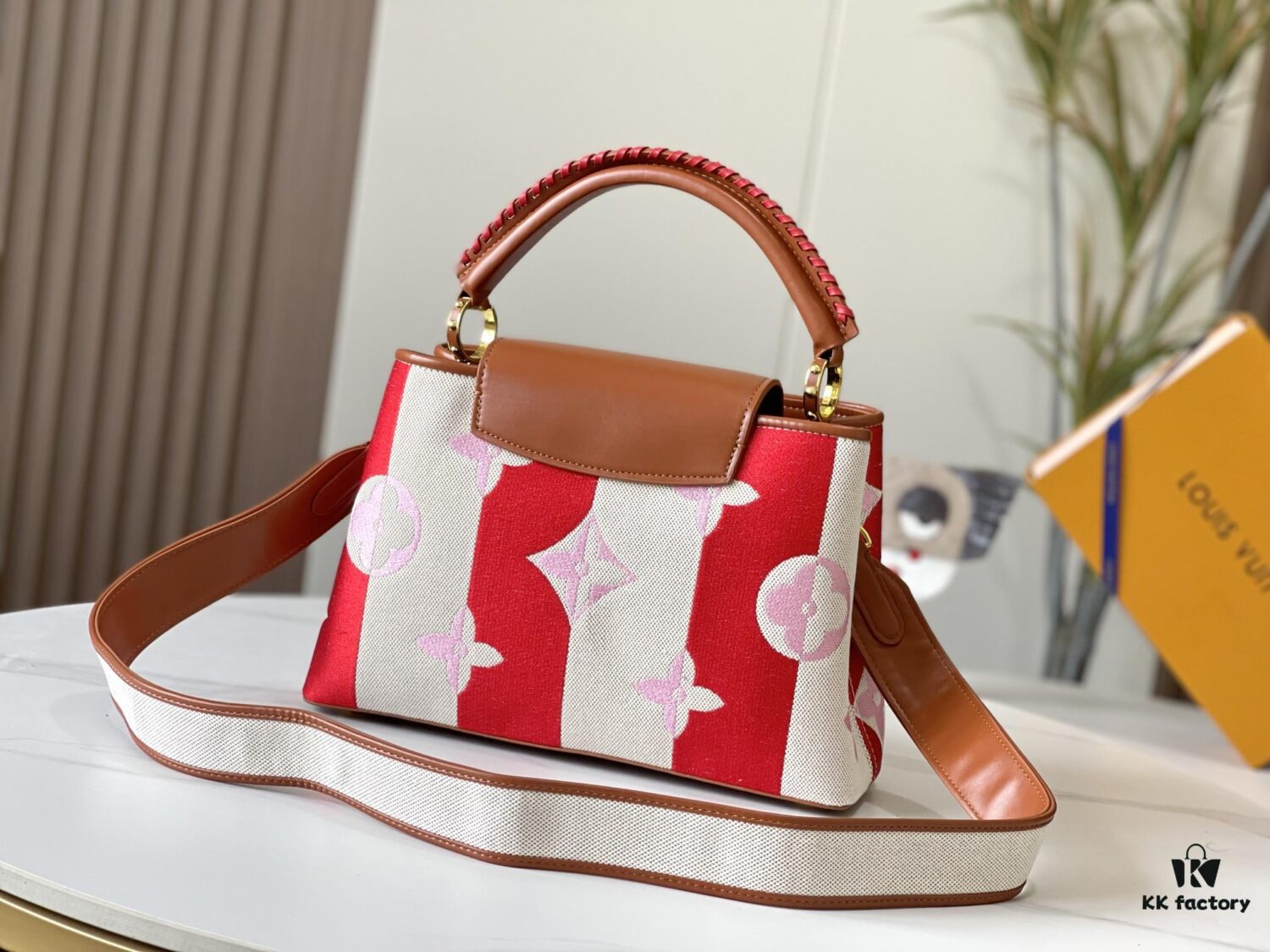 Upgraded Official Version 💋 M57361 Embroidered Pink Brown Gold Buckle Medium Size