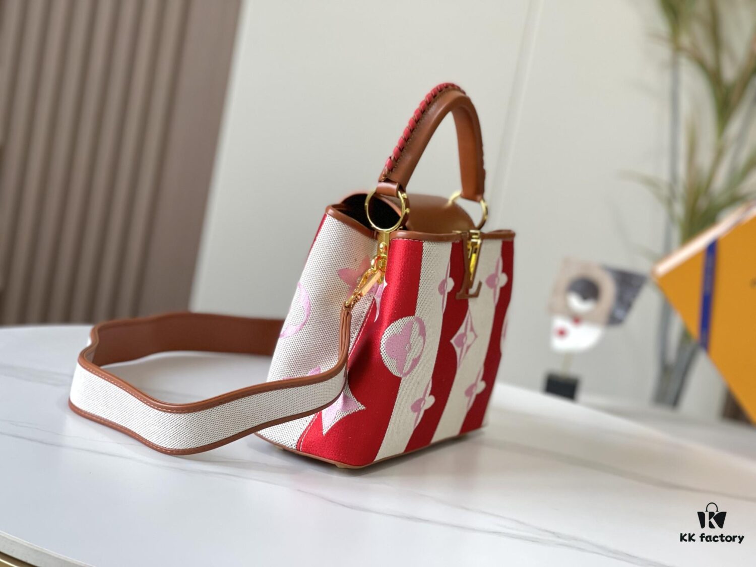 Upgraded Official Version 💋 M57651 Embroidered Pink Brown Gold Buckle Small Size