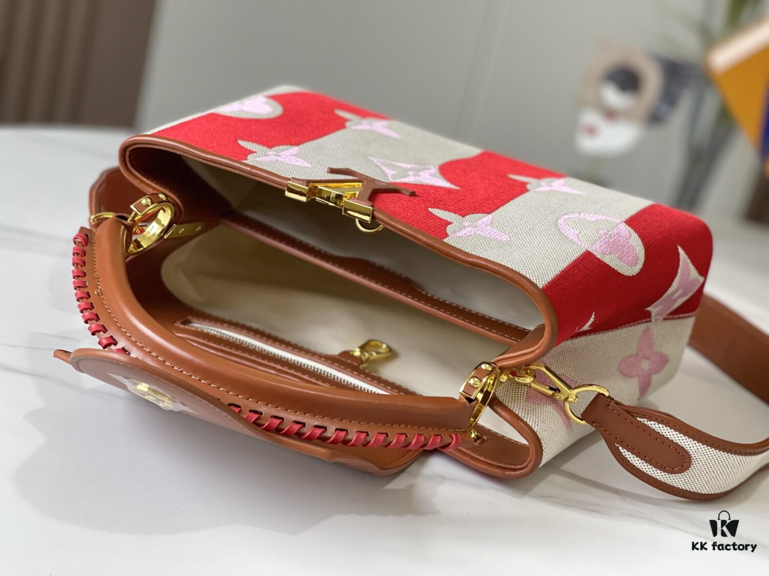 Upgraded Official Version 💋 M57361 Embroidered Pink Brown Gold Buckle Medium Size