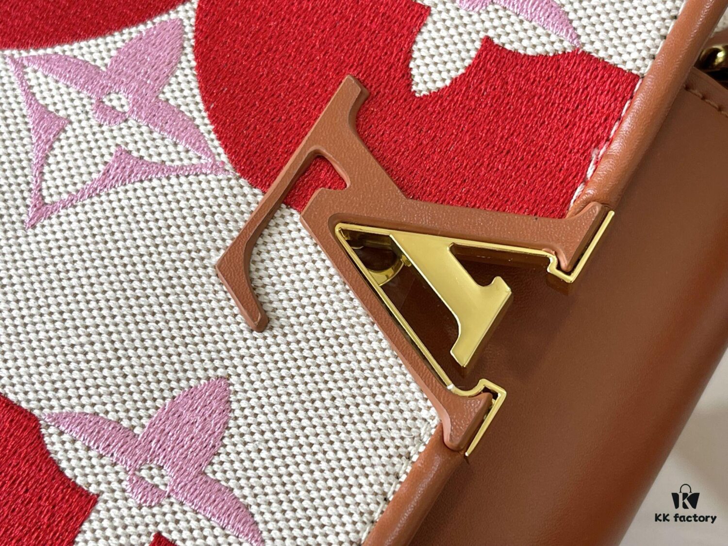 Upgraded Official Version 💋 M57651 Embroidered Pink Brown Gold Buckle Small Size