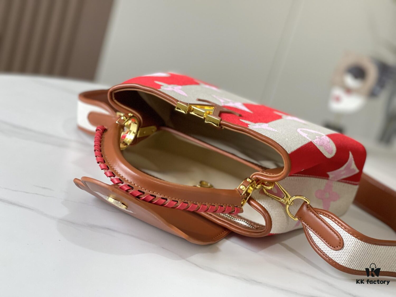 Upgraded Official Version 💋 M57651 Embroidered Pink Brown Gold Buckle Small Size