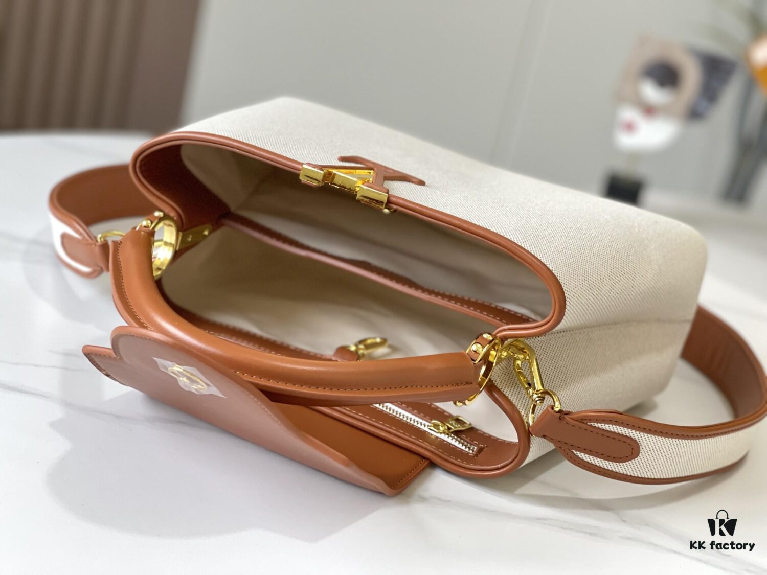 Upgraded Official Version 💋M57361 Embroidered White Beige Gold Buckle Medium Size