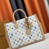 M13079 New White Tricolor Louis Vuitton x Takashi Murakami Women's Shoulder Bag, Tote Bag Size 34