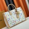 M13079 New White Tricolor Louis Vuitton x Takashi Murakami Women's Shoulder Bag, Tote Bag Size 34