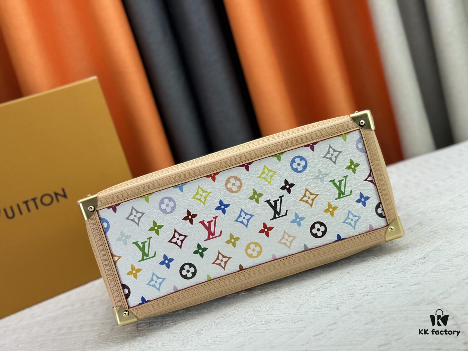 M13079 New White Tricolor Louis Vuitton x Takashi Murakami Women's Shoulder Bag, Tote Bag Size 34