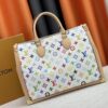 M13079 New White Tricolor Louis Vuitton x Takashi Murakami Women's Shoulder Bag, Tote Bag Size 34