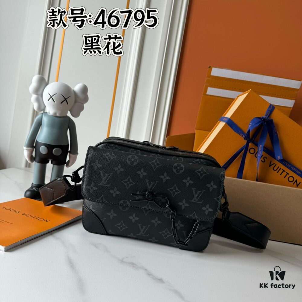 Upgraded M46795 M23742 Black Floral Embossed Men's Latest Steamer Messenger Bag