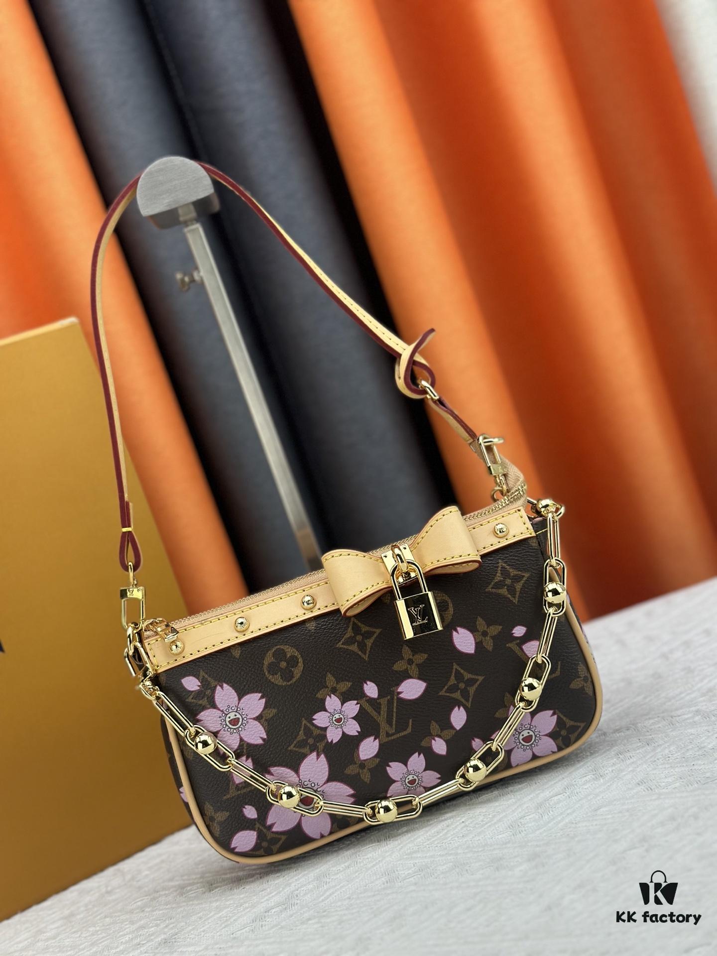 M13666 Pochette Accessoires Bag – A playful interpretation of the iconic Monogram canvas with Takashi Murakami's vibrant Cherry Blossom motif, revisiting the Louis Vuitton x Murakami collaboration with bold, whimsical style.