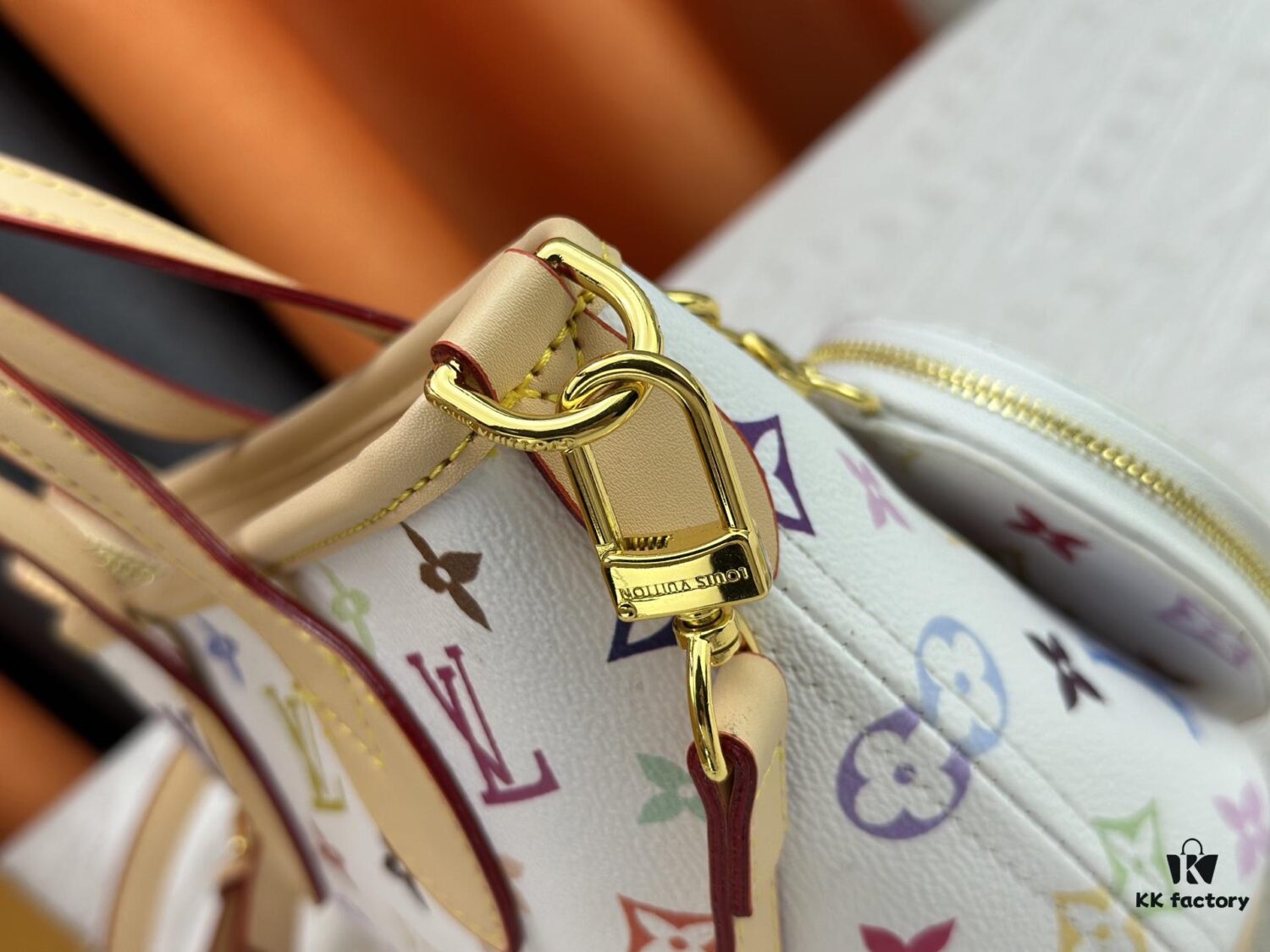 M46705 NEVERFULL BB Bag in White with Tricolor Design, Collaborated with Takashi Murakami