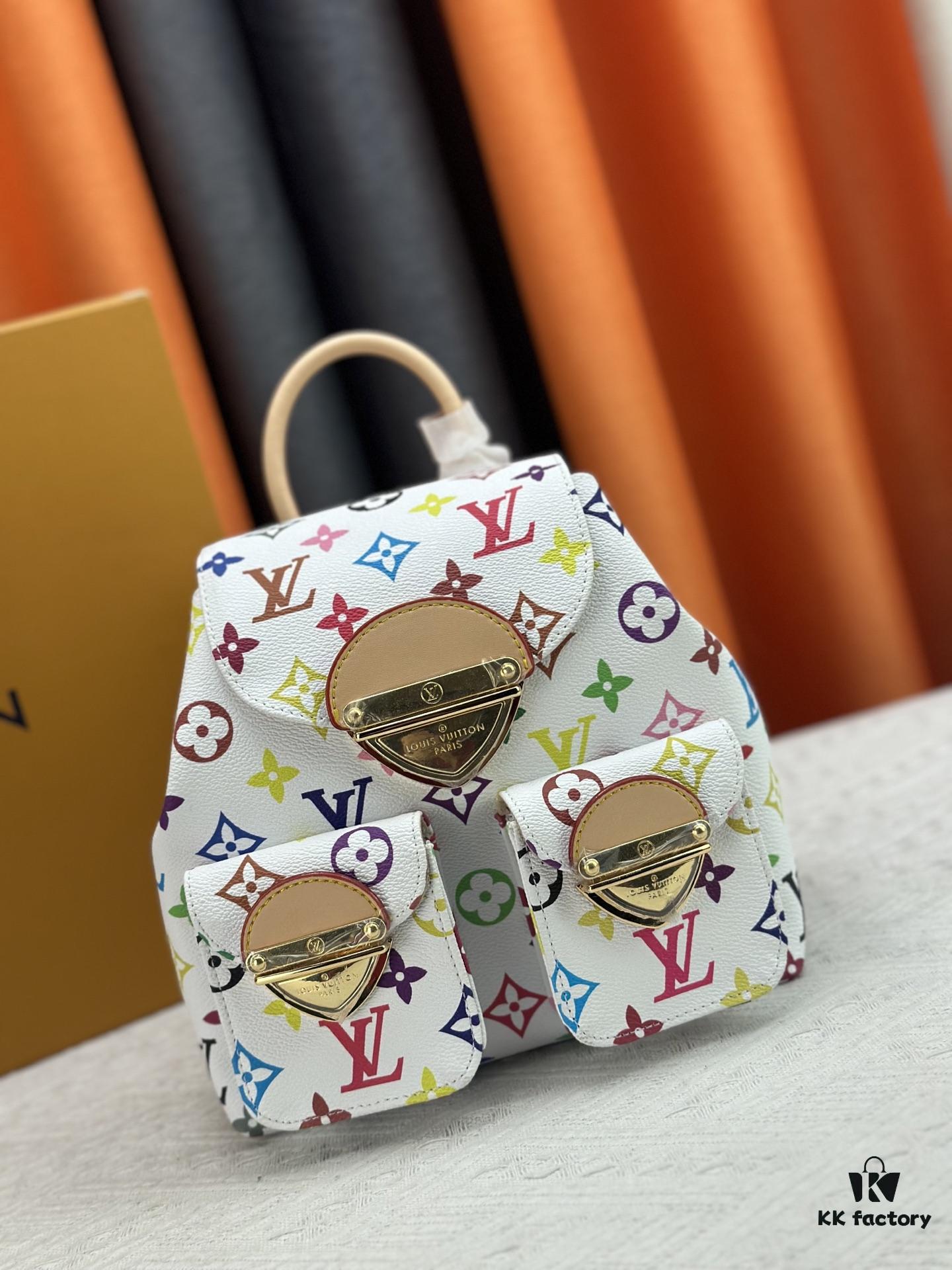 Upgraded Original M13081 M46836 This Venice Backpack Crafted from Coated Canvas with Vivid Hues Inspired by Japanese Artist Takashi Murakami Depicting the Monogram Pattern, Showcasing the Playful Spirit of the Louis Vuitton x Takashi Murakami Reissue Collection