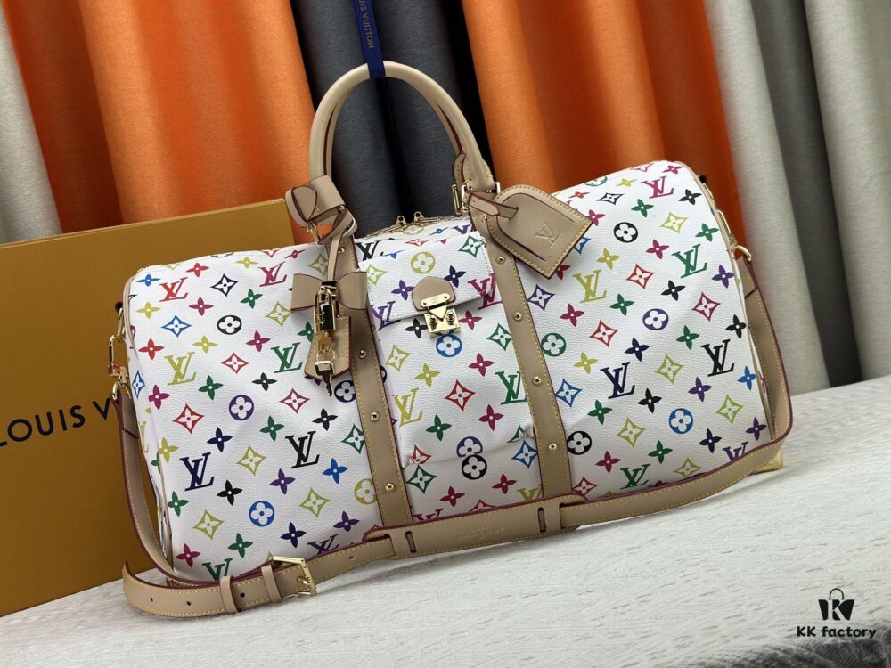 M13742 Multicolor White and Black Travel Bag, LV x TM KEEPALL BANDOULIÈRE 45, Current Season New Arrival