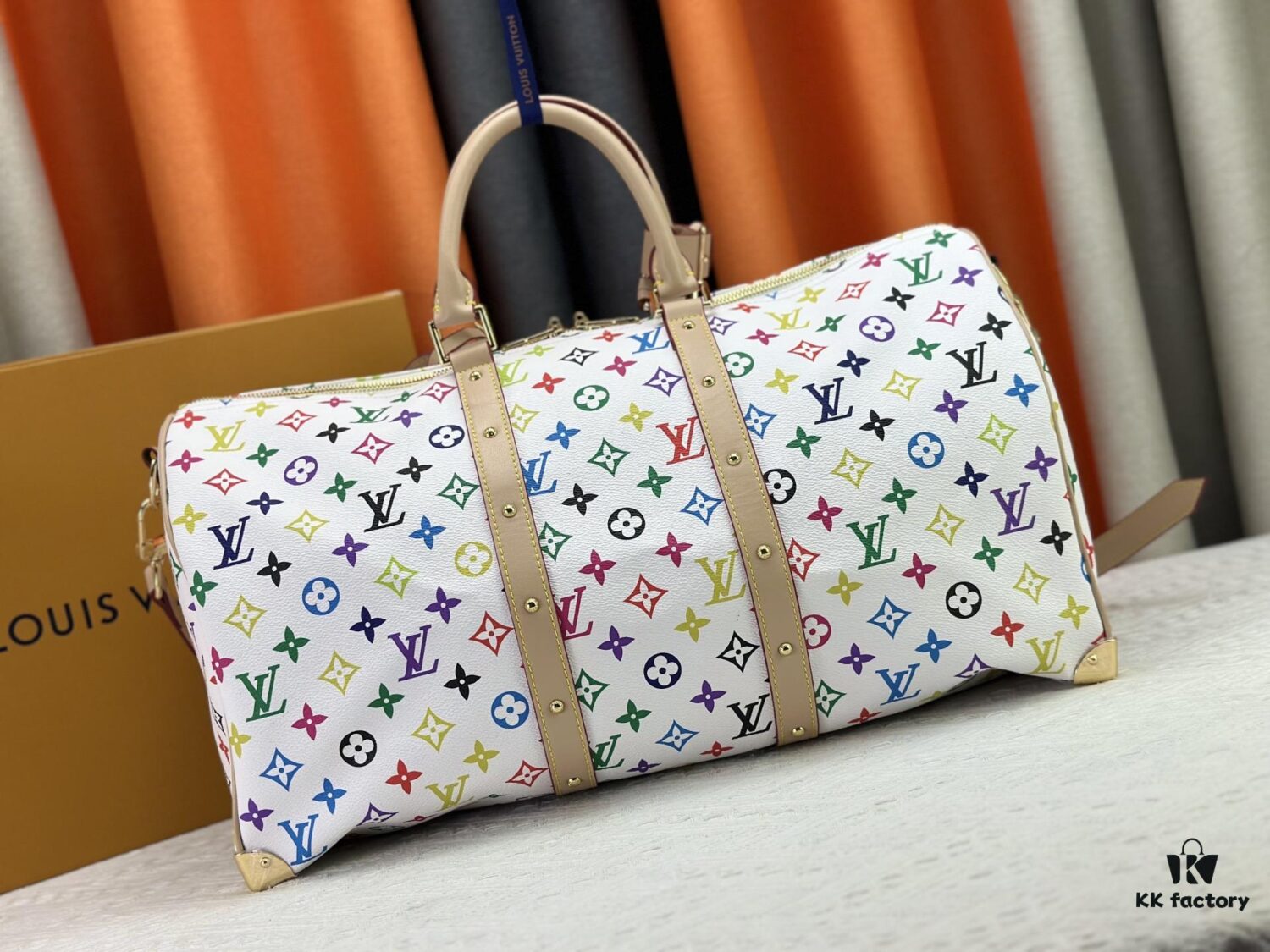 M13742 Multicolor White and Black Travel Bag, LV x TM KEEPALL BANDOULIÈRE 45, Current Season New Arrival