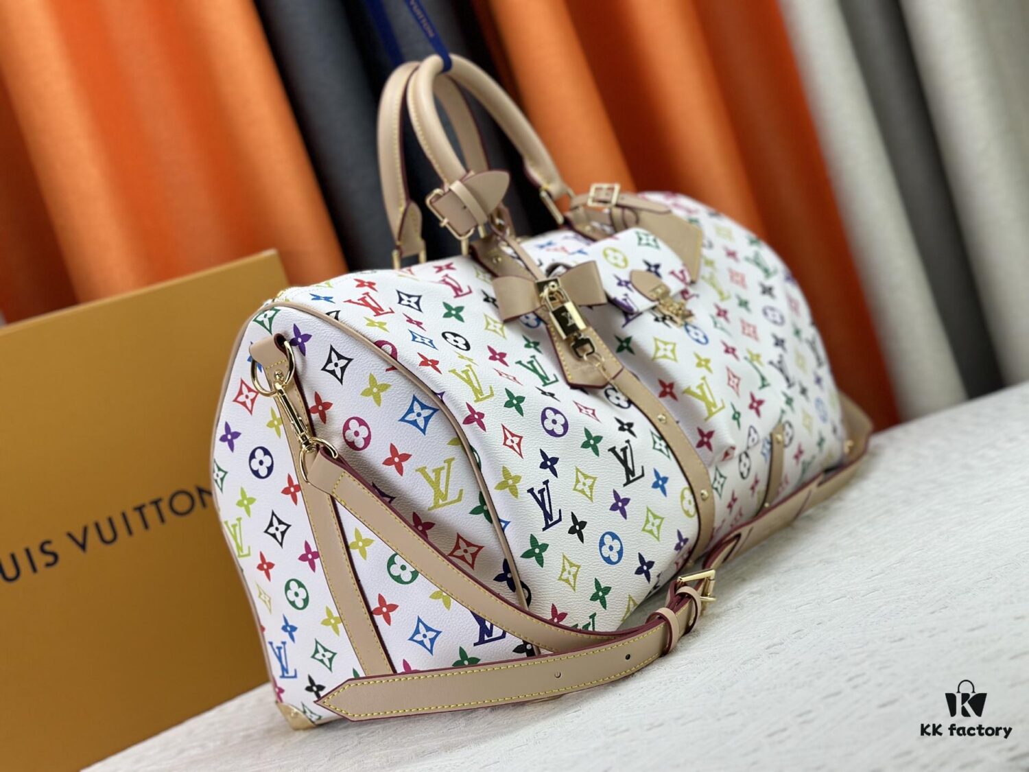 M13742 Multicolor White and Black Travel Bag, LV x TM KEEPALL BANDOULIÈRE 45, Current Season New Arrival