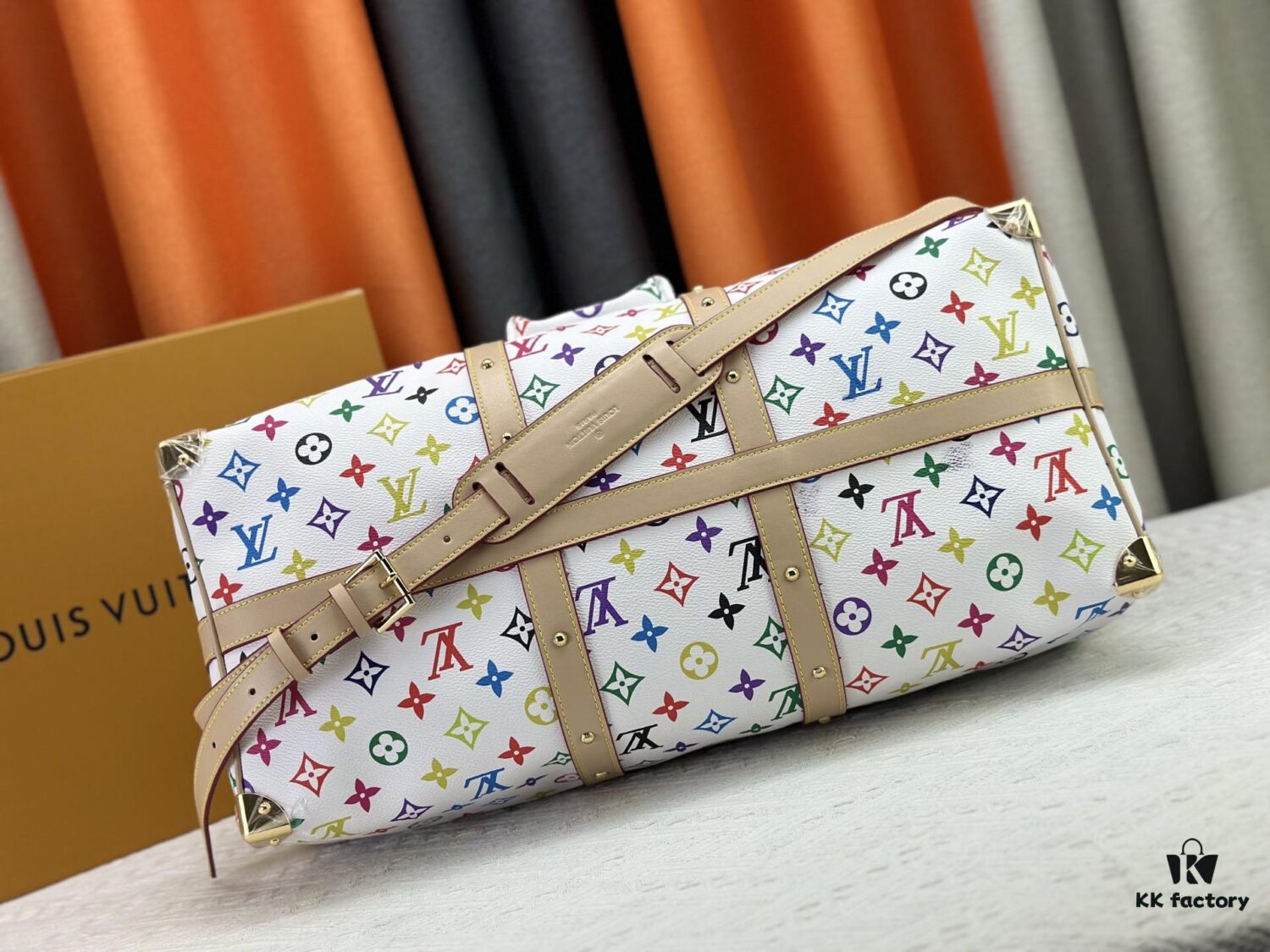 M13742 Multicolor White and Black Travel Bag, LV x TM KEEPALL BANDOULIÈRE 45, Current Season New Arrival