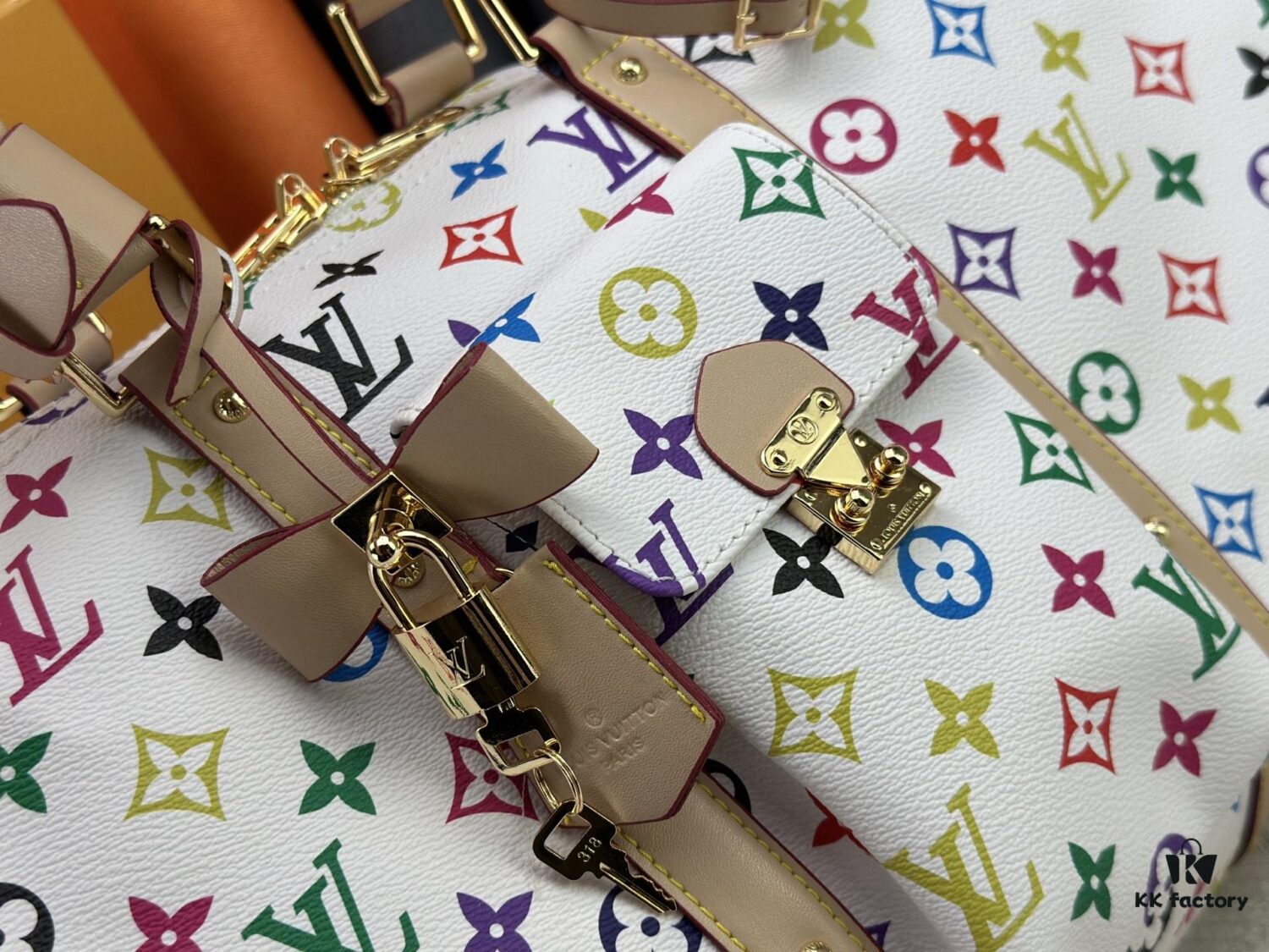 M13742 Multicolor White and Black Travel Bag, LV x TM KEEPALL BANDOULIÈRE 45, Current Season New Arrival