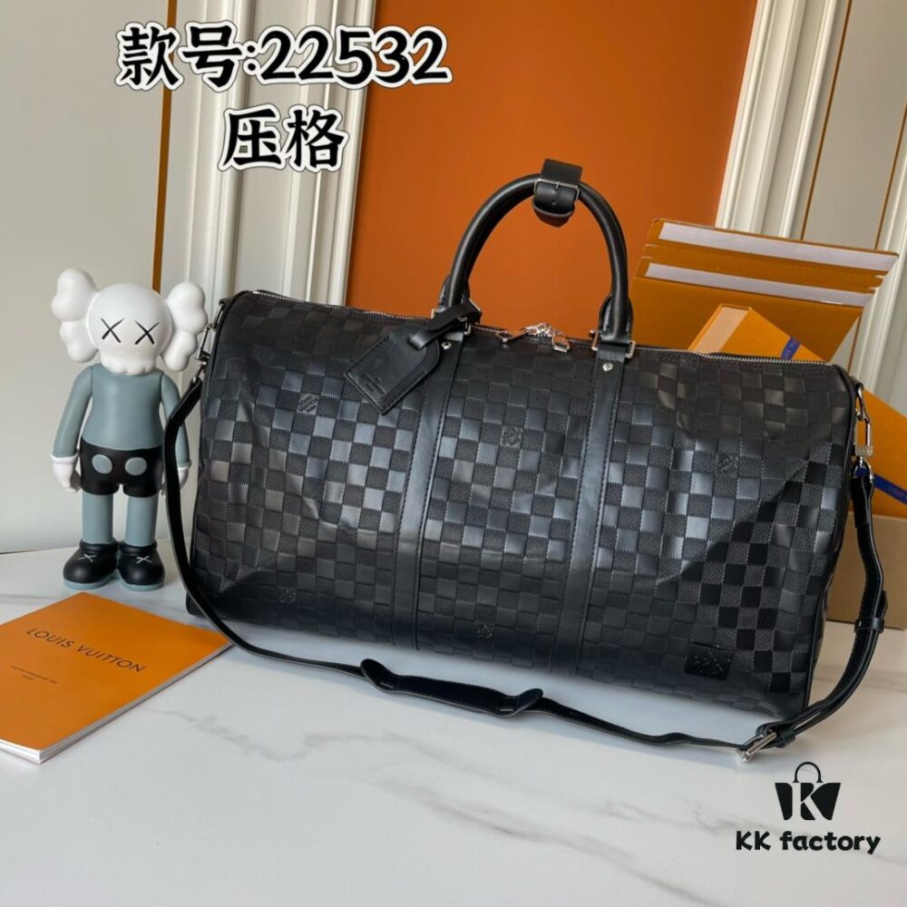 Upgraded Version Latest Model M22532 M41416 M44810 Black Grid Pressed Grid Cross Texture Keepall Bandoulière 50 Travel Bag